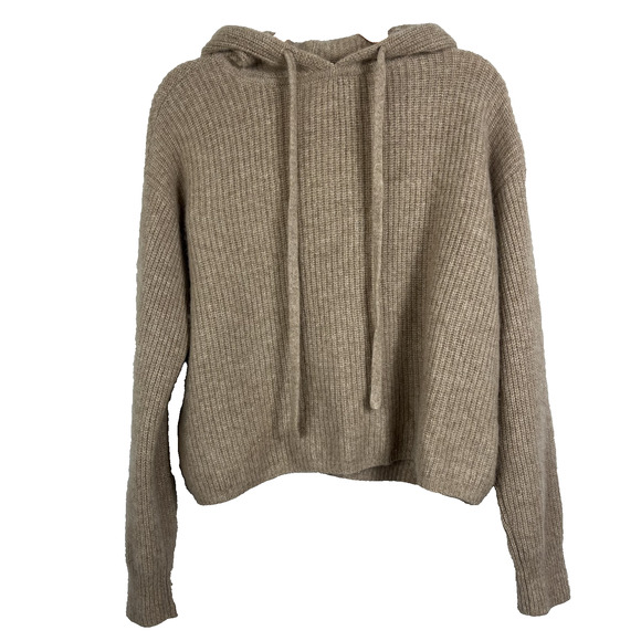Quince Sweaters - Quince Women's Size L Oatmeal Mongolian Cashmere Fisherman Pullover Hoodie